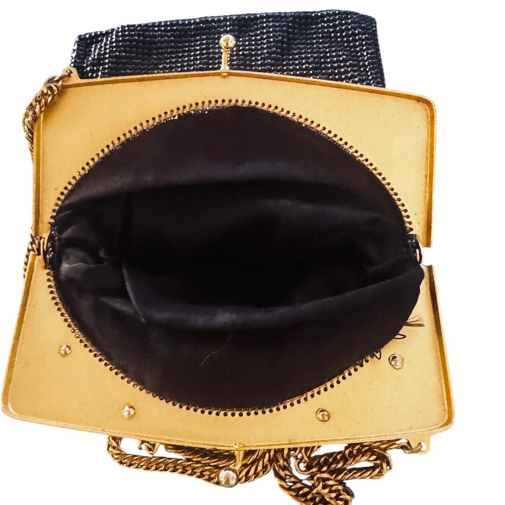Whiting & Davis Black Mesh Evening Bag Gold Tone‎ Goddess Frame Vintage USA 8x5" - Picture 10 of 10